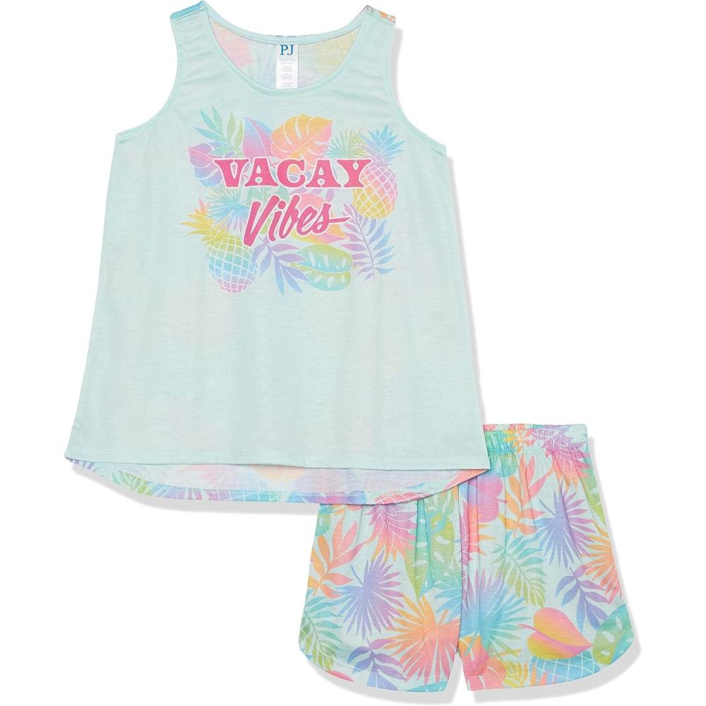 imageThe Childrens Place Girls Sleeveless Tank Top and Short 2 Piece Pajama SetVacay Vibes