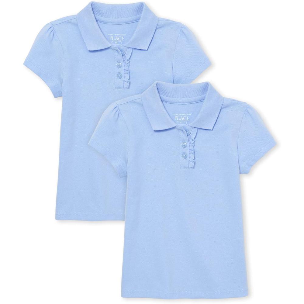 imageThe Childrens Place Girls Toddler Mulipack Short Sleeve Ruffle Pique PolosDaybreak 2pack