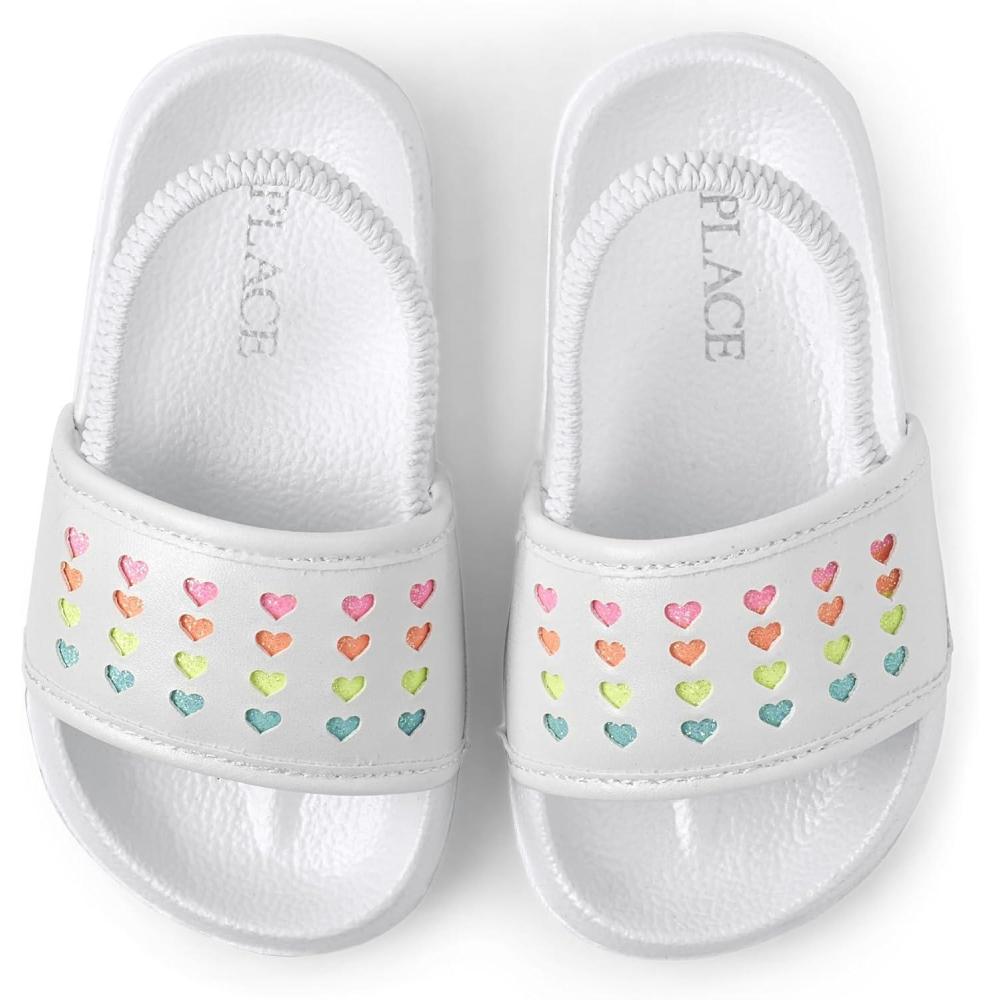 imageThe Childrens Place Girls and Toddler Everyday Slide Sandals with BackstrapWhite Multicolor Hearts