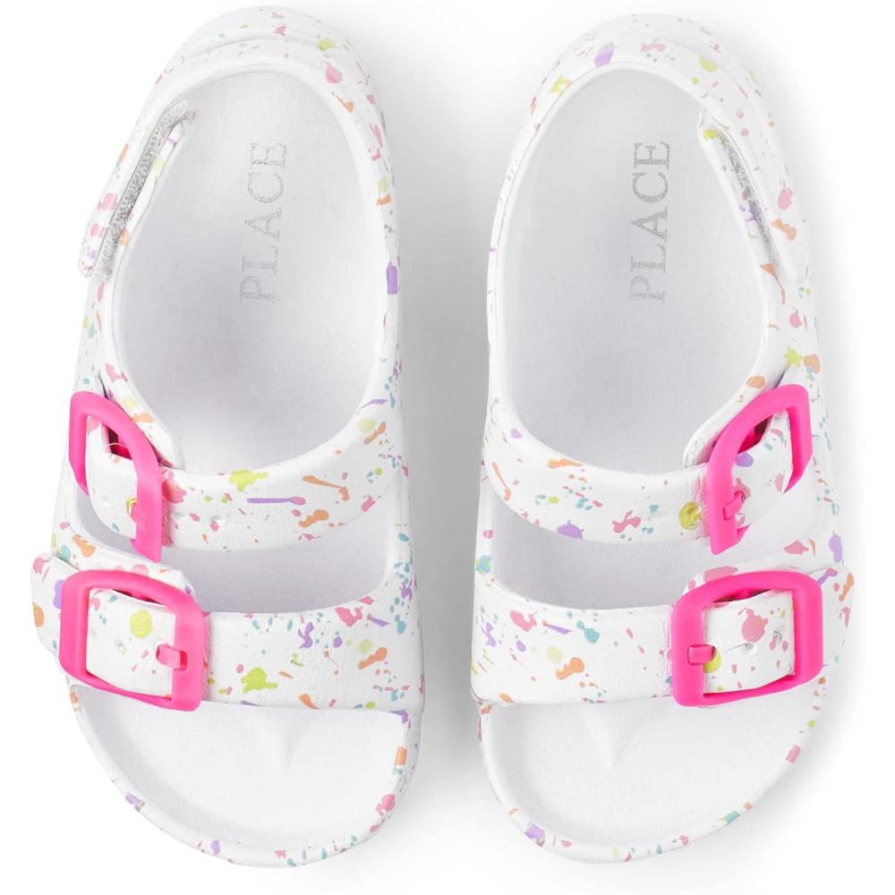 imageThe Childrens Place Girls and Toddler Everyday Slide Sandals with BackstrapWhite Paint Splatter