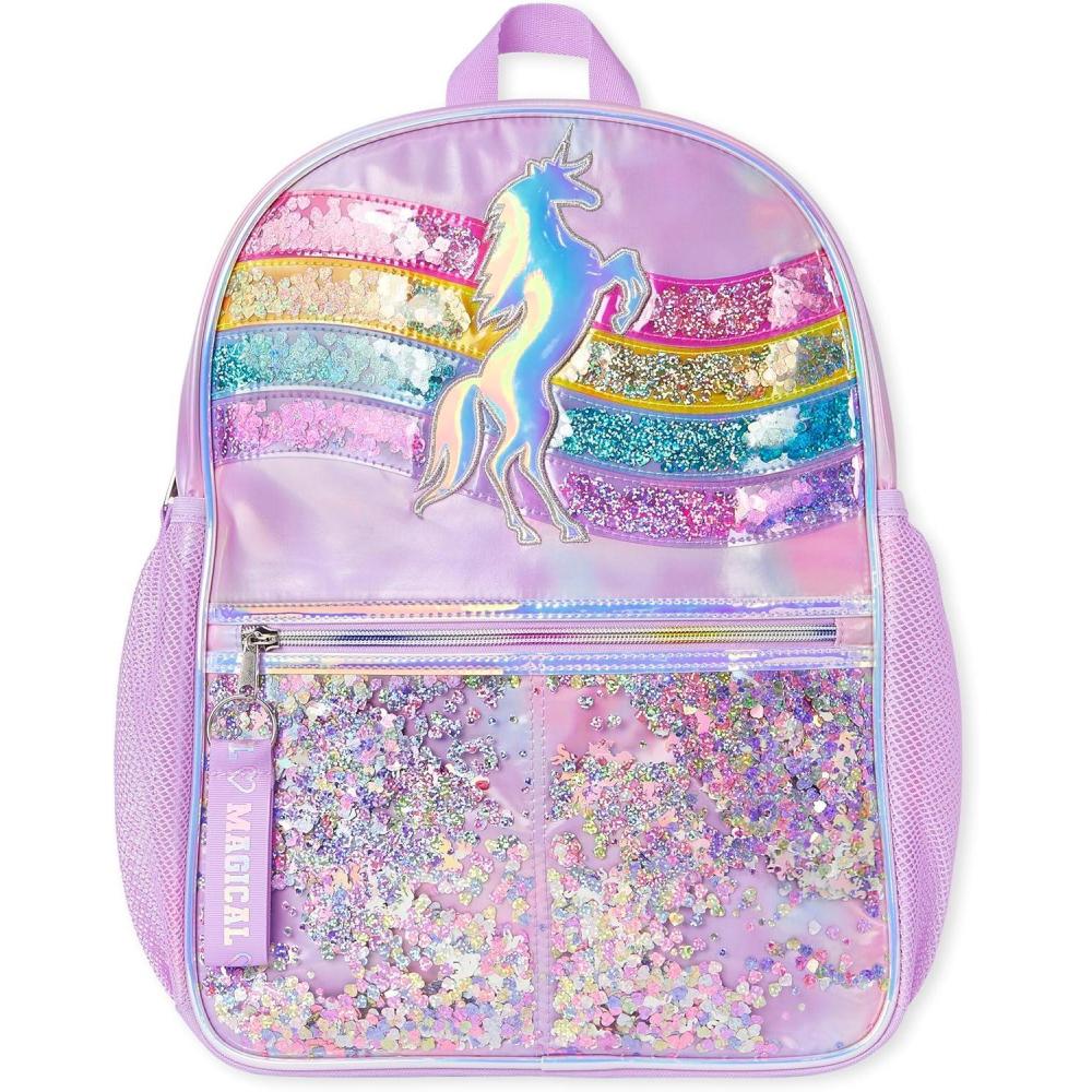 imageThe Childrens Place Kids Preschool Elementary Backpack for Boys and GirlsMulticolor Unicorn Confetti Shaker
