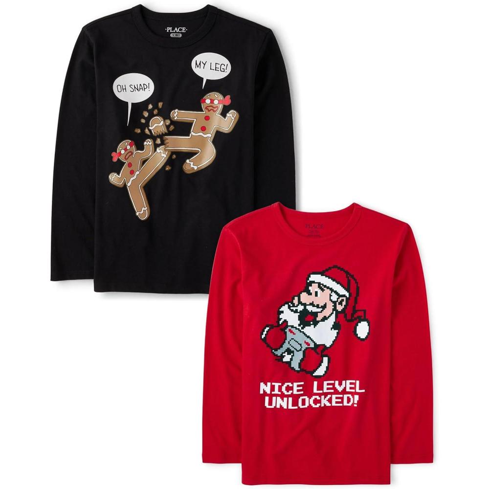 imageThe Childrens Place UnisexChild All HolidaysBirthdays Long Sleeve Graphic TShirts2 PackNice LevelOh Snap My Leg