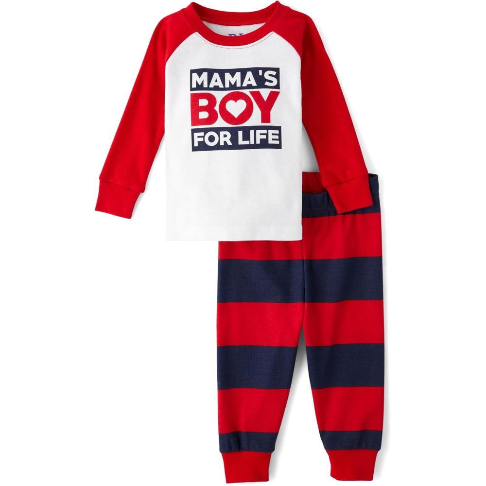 imageThe Childrens Place baby boys Button Long Sleeve Top and Pants Snug Fit 100 Cotton 2 Piece Pajama SetMamas Boy