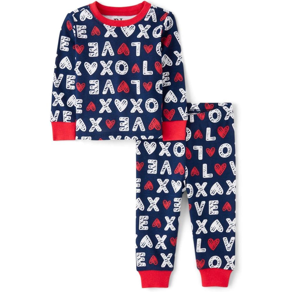 imageThe Childrens Place baby boys Button Long Sleeve Top and Pants Snug Fit 100 Cotton 2 Piece Pajama SetVday Xoxo Blue