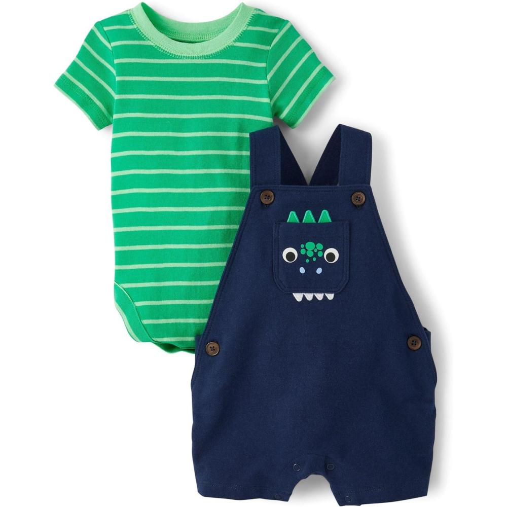 imageThe Childrens Place babyboys And Newborn Short Sleeve Bodysuit and Overalls 2 Piece Playwear SetDino