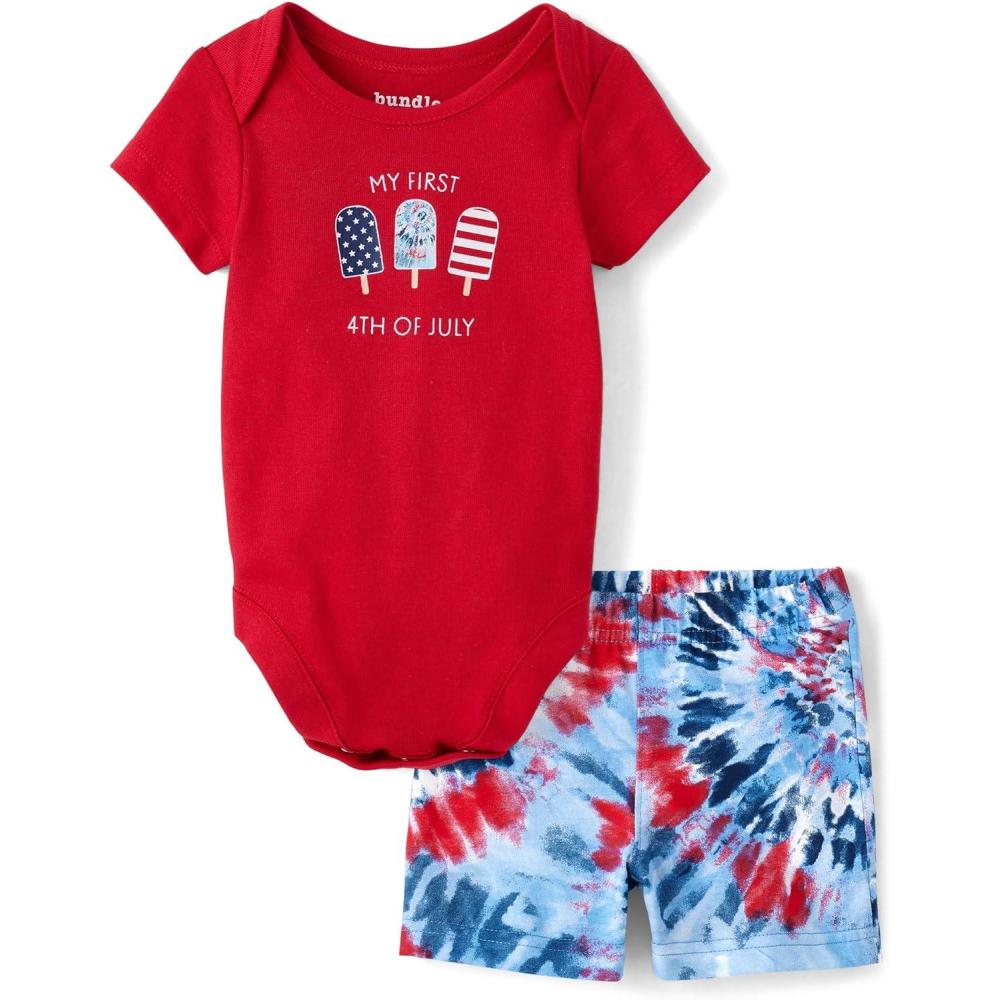 imageThe Childrens Place babyboys And Newborn Short Sleeve Bodysuit and Shorts OutfitMy First 4th of July