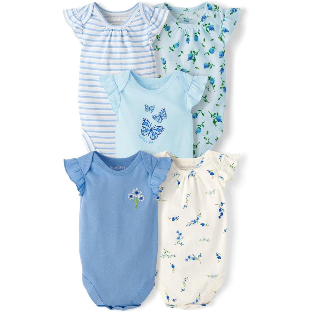 imageThe Childrens Place babyboys And Newborn Short Sleeve Bodysuits MultipacksBaby Blue Floral 5pack