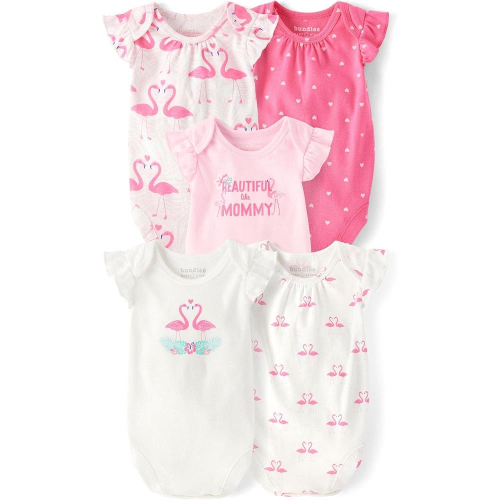 imageThe Childrens Place babyboys And Newborn Short Sleeve Bodysuits MultipacksFlamingo 5pack