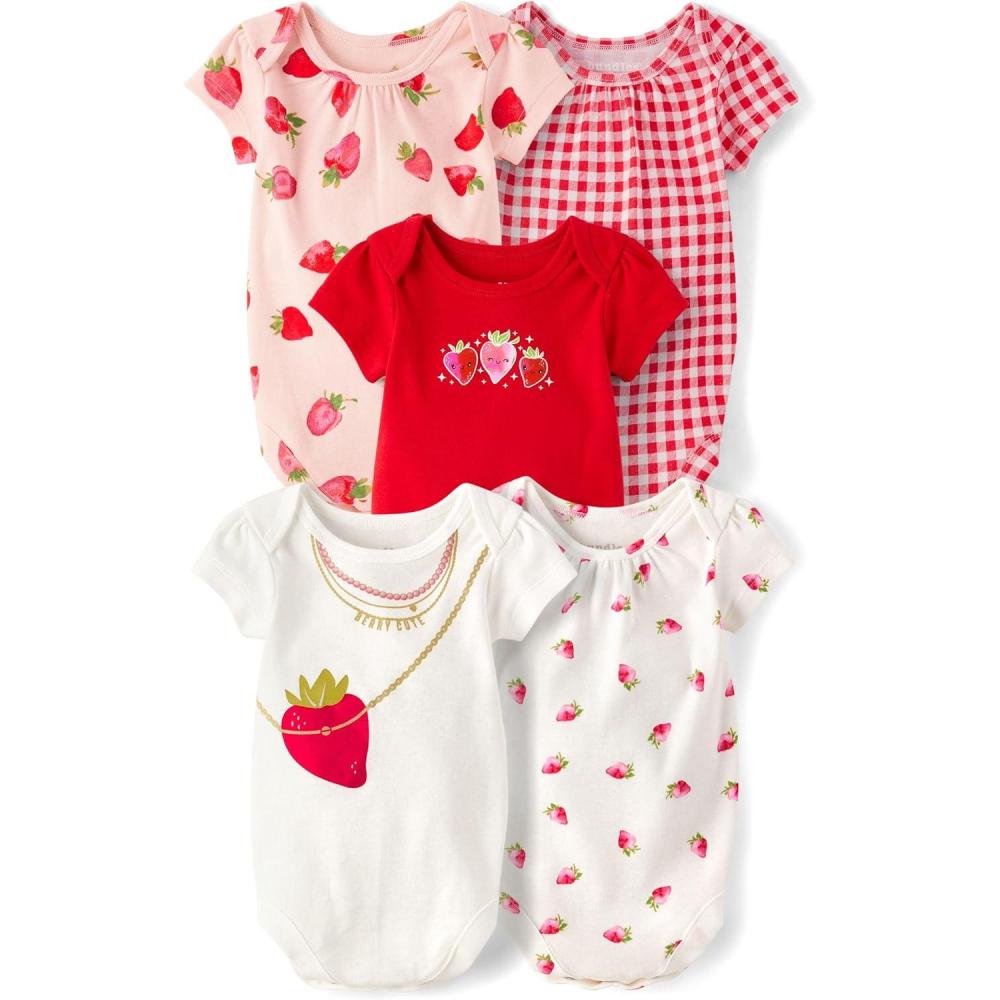 imageThe Childrens Place babyboys And Newborn Short Sleeve Bodysuits MultipacksStrawberry Red 5pack