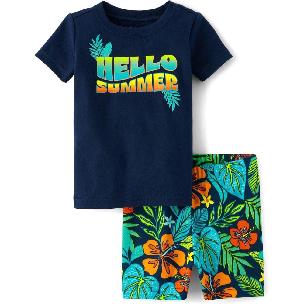 imageThe Childrens Place babyboys And Newborn Snug Fit 100 Cotton Short Sleeve Top and Shorts 2 Piece Pajama SetSummer