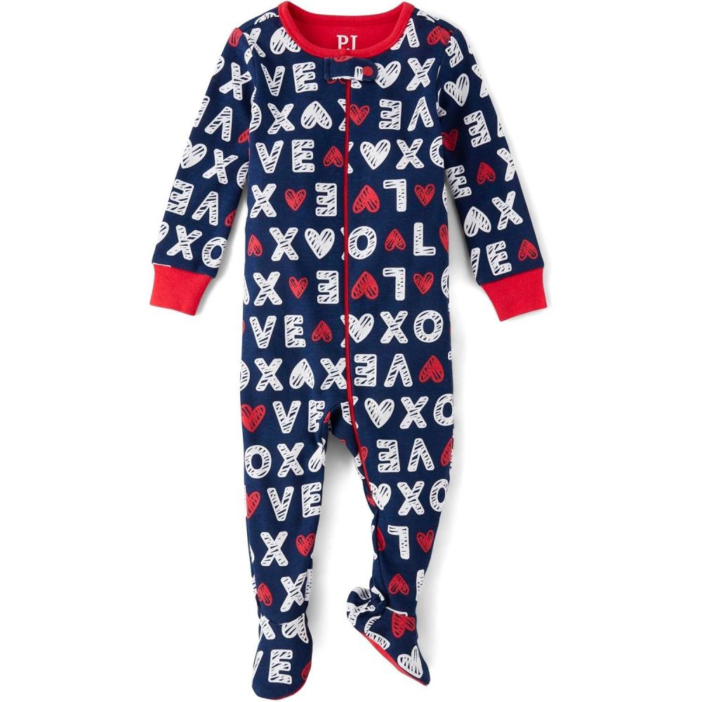 imageThe Childrens Place babyboys And Toddler Long Sleeve 100 Cotton Zipfront One Piece Footed PajamaNavy Vday