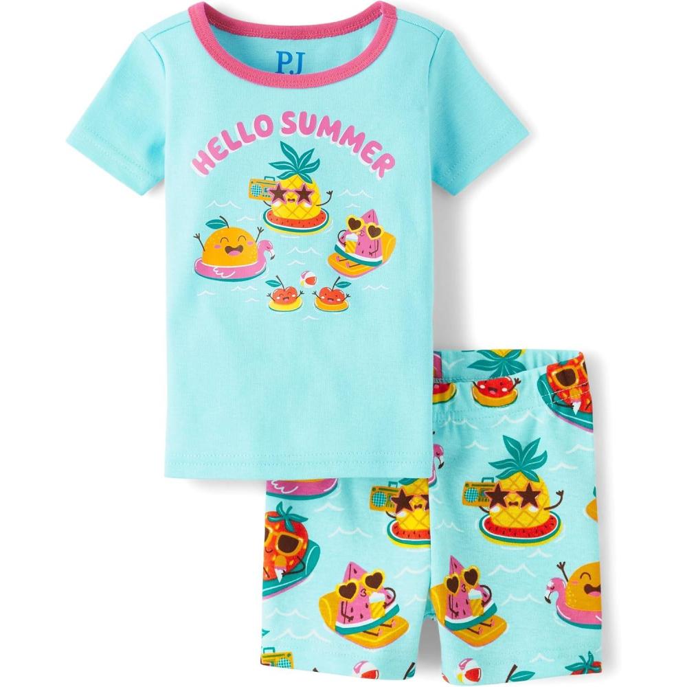 imageThe Childrens Place babygirls And Newborn 100 Cotton Short Sleeve Top and Shorts 2 Piece Pajama SetFruits