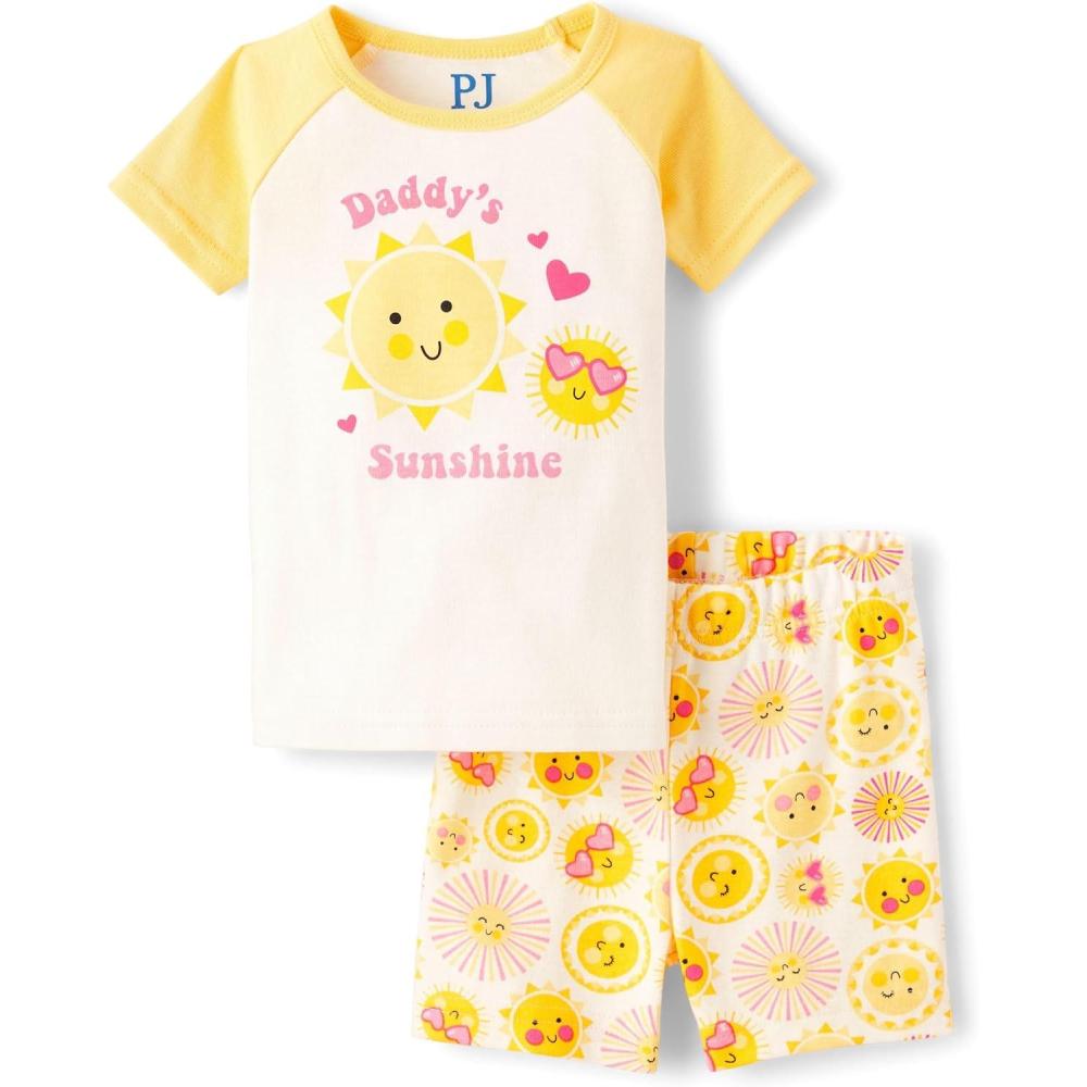 imageThe Childrens Place babygirls And Newborn 100 Cotton Short Sleeve Top and Shorts 2 Piece Pajama SetSunshine