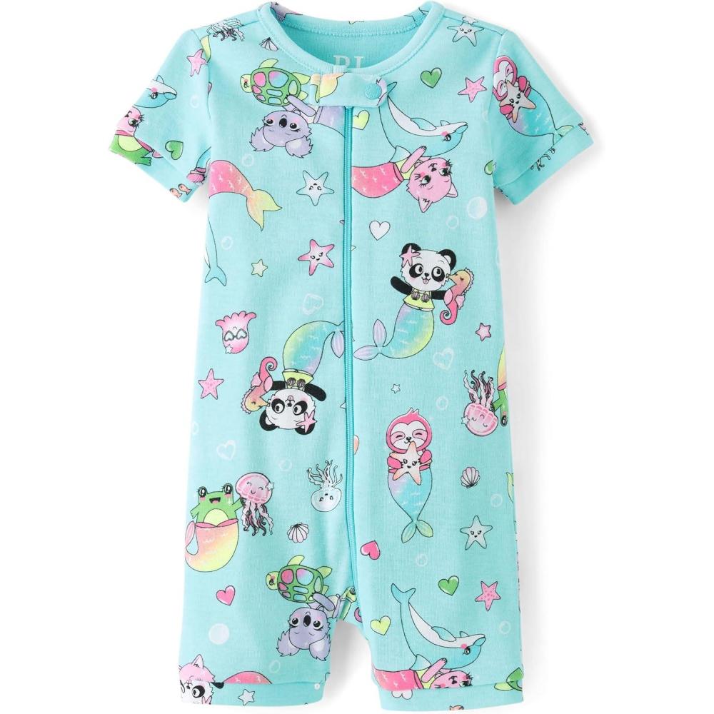 imageThe Childrens Place babygirls And Newborn 100 Cotton Short Sleeve Zip Front One Piece Footless PajamasMermaid