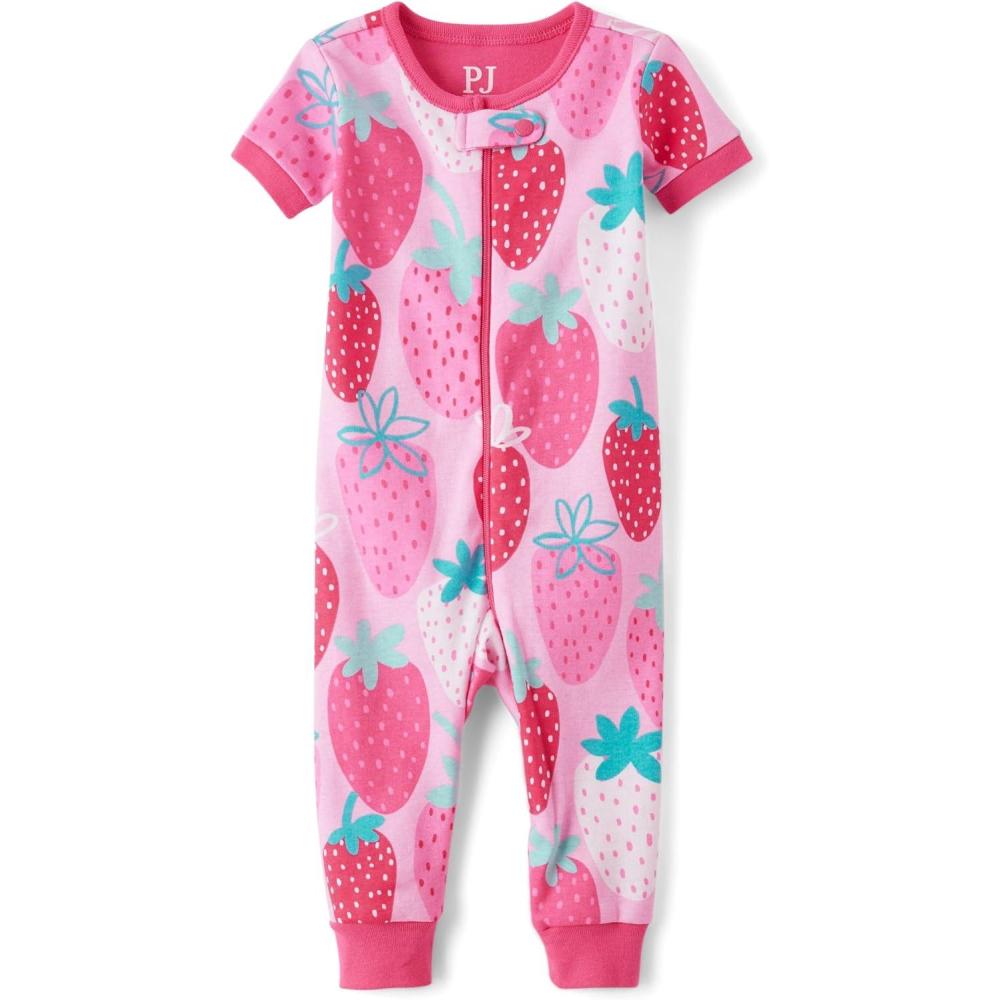 imageThe Childrens Place babygirls And Newborn 100 Cotton Short Sleeve Zip Front One Piece Footless PajamasStrawberries