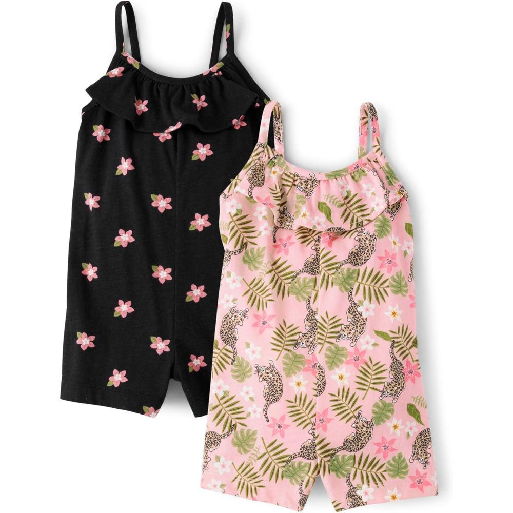 imageThe Childrens Place babygirls And Toddler Everyday Summer RompersPink Palm 2pack