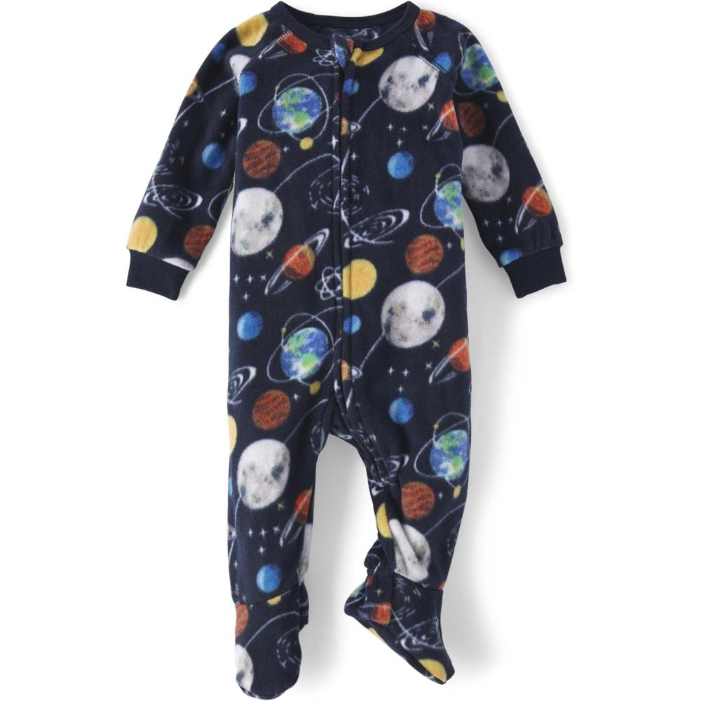 imageThe Childrens Place babygirls And Toddler Fleece Long Sleeve Zip Front One Piece Footed Pajamassleep ampamp PlayNavy Planets