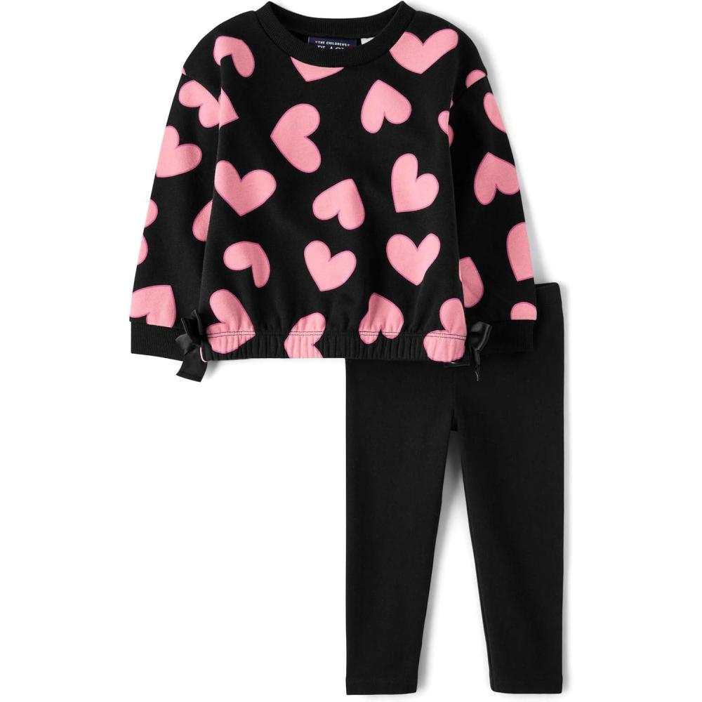 imageThe Childrens Place babygirls And Toddler Long Sleeve Active Shirt and Pant 2 Piece OutfitBlack Hearts