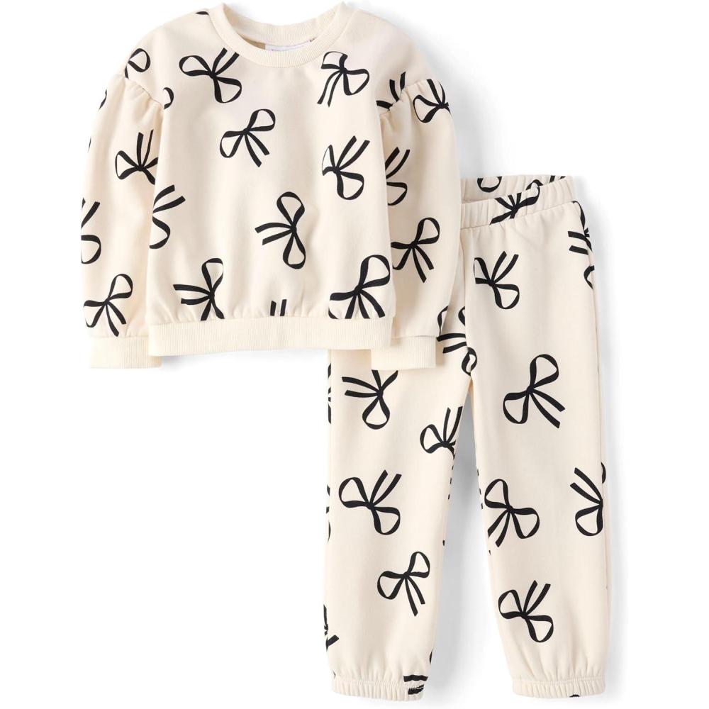 imageThe Childrens Place babygirls And Toddler Long Sleeve Active Shirt and Pant 2 Piece OutfitWhite Daisy Bow