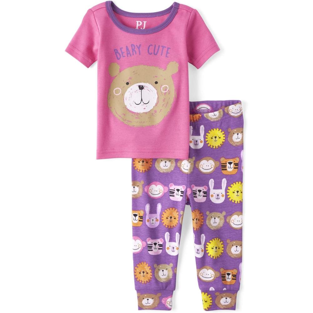 imageThe Childrens Place babygirls And Toddler Snug Fit 100 Cotton Short Sleeve Top and Pants 2 Piece Pajama SetBeary Cute