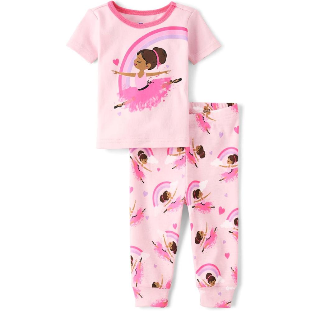 imageThe Childrens Place babygirls And Toddler Snug Fit 100 Cotton Short Sleeve Top and Pants 2 Piece Pajama SetRainbow Dancers
