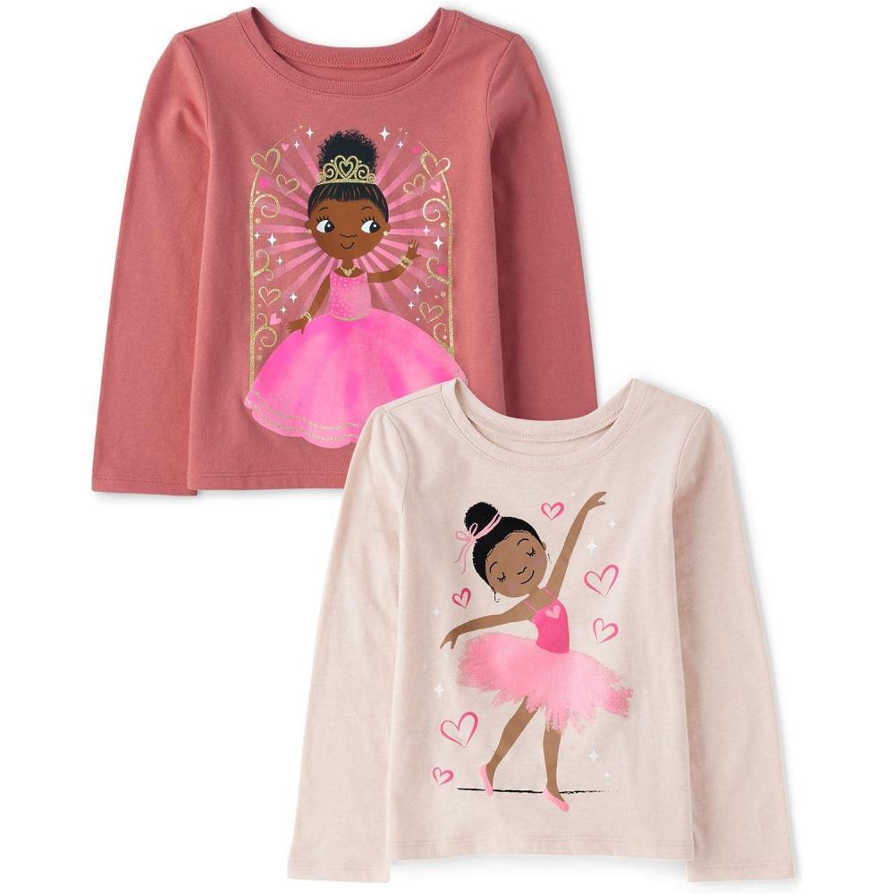 imageThe Childrens Place babygirls And Toddler Unicornsbutterfliestrends Long Sleeve Graphic Tshirts2 PackPrincessBallerina