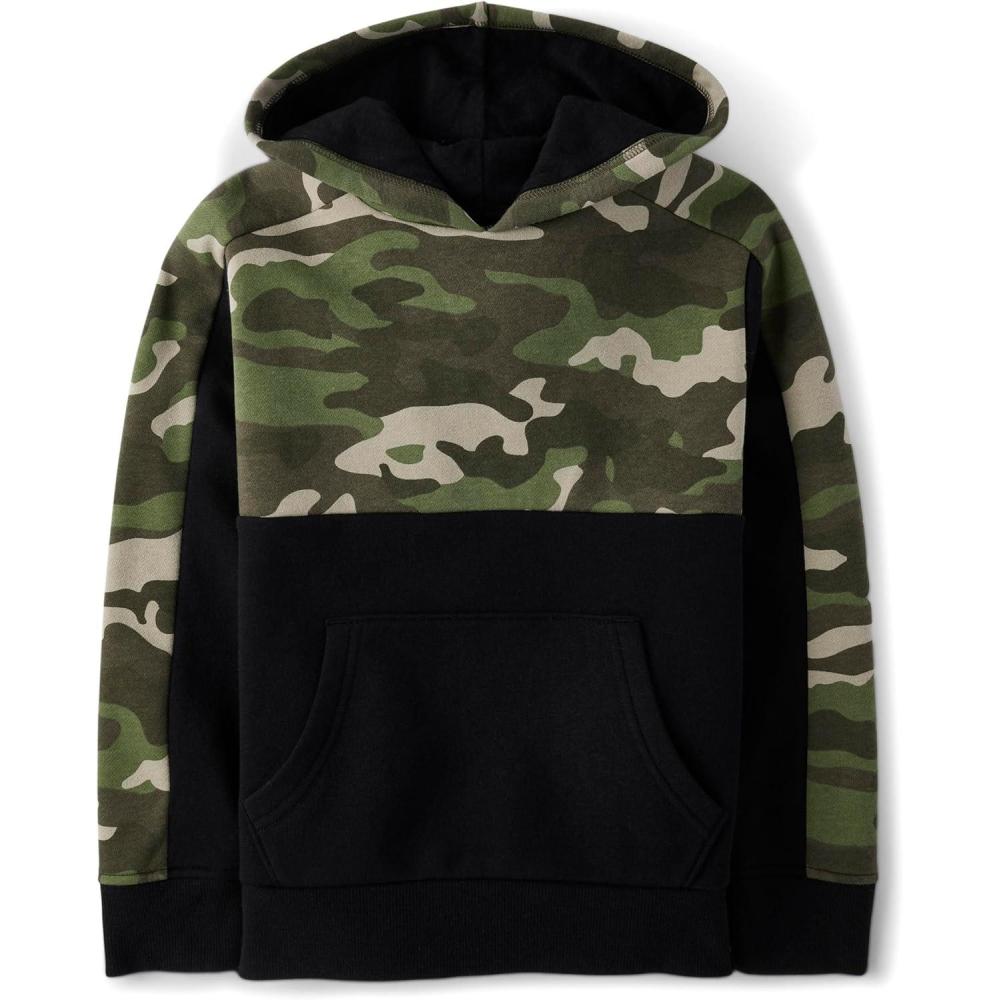 imageThe Childrens Place boys Active Long Sleeve Hooded SweatshirtGreen Camo Colorblock