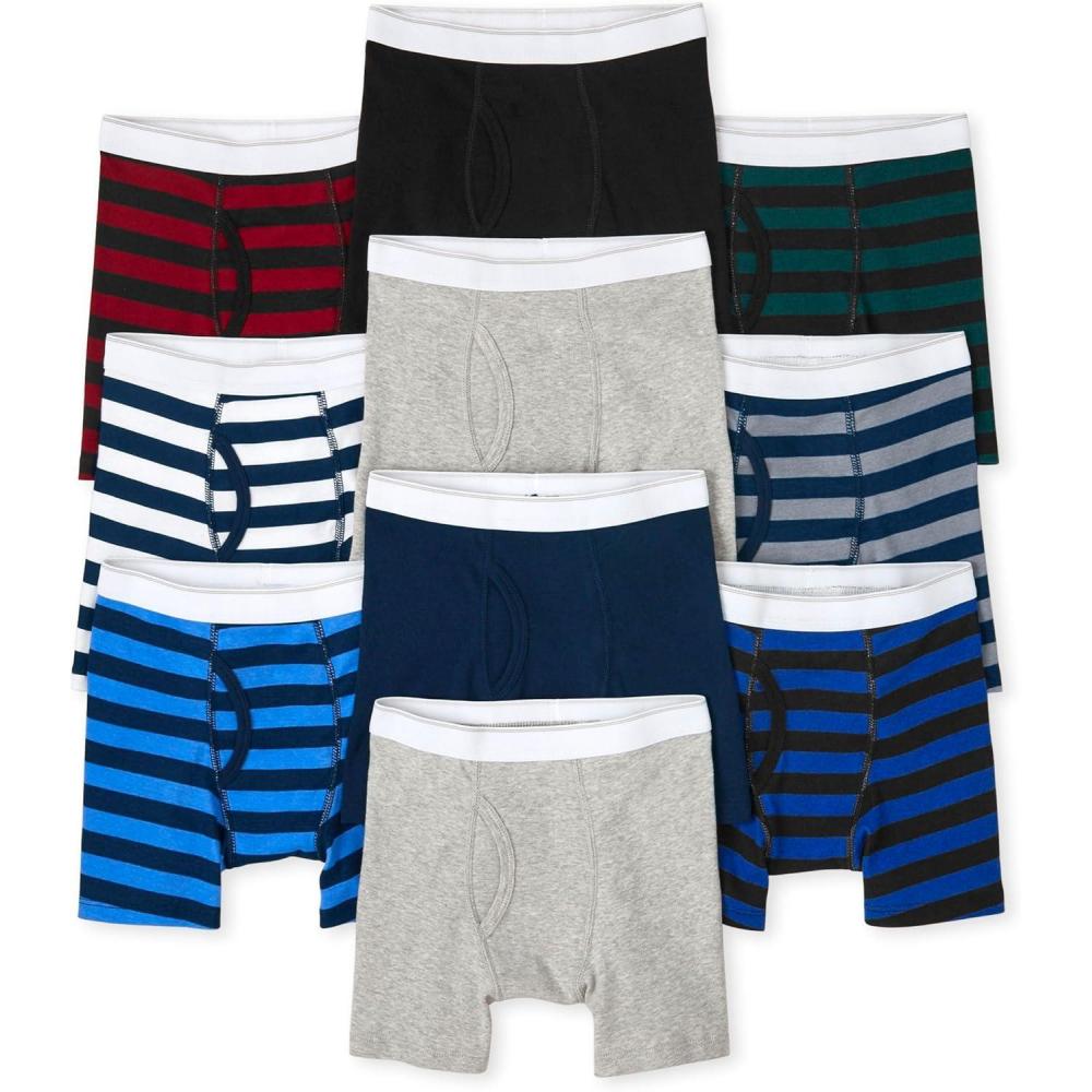 imageThe Childrens Place boys Cotton Boxer Briefs Underwear Variety 10packSolidsStripes