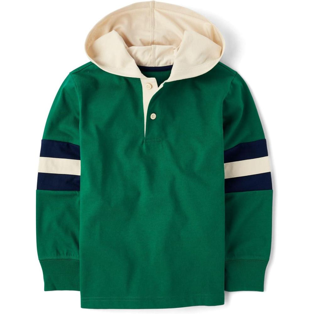 imageThe Childrens Place boys Everyday Casual Hooded Long Sleeve TshirtPark Bench Green