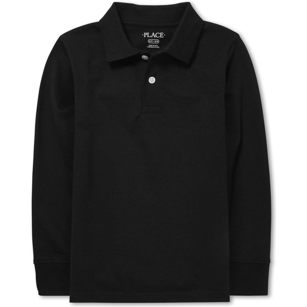 imageThe Childrens Place boys Long Sleeve Pique PoloBlack Single