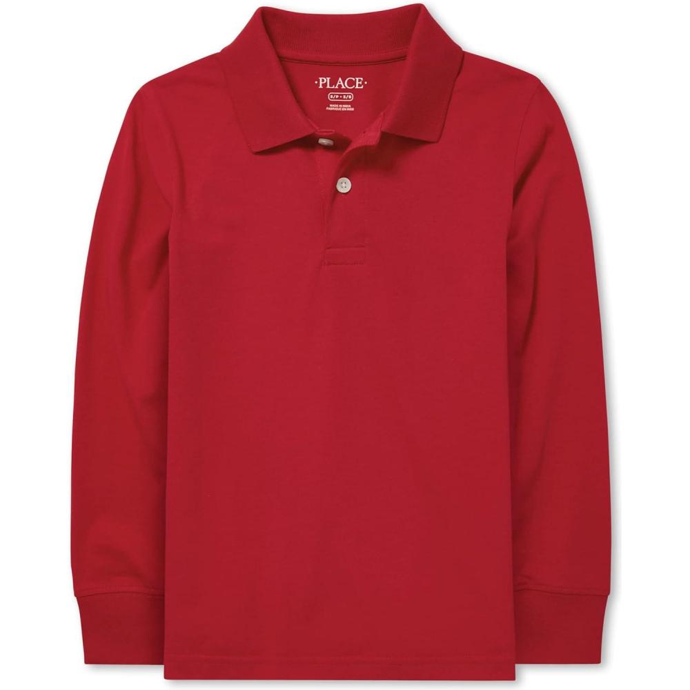 imageThe Childrens Place boys Long Sleeve Pique PoloClassic Red