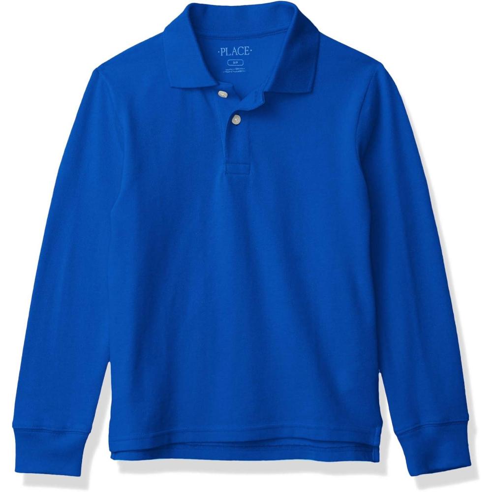 imageThe Childrens Place boys Long Sleeve Pique PoloRenew Blue Single
