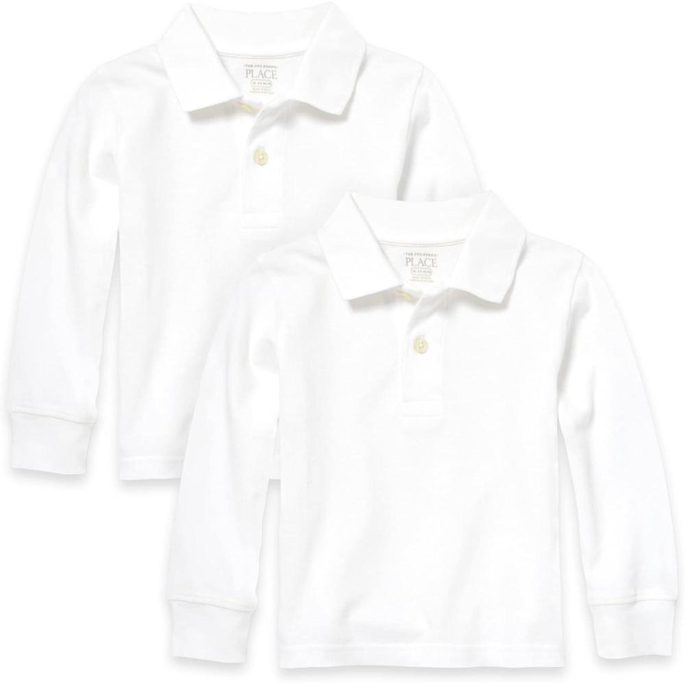 imageThe Childrens Place boys Long Sleeve Pique PoloWhite 2pack