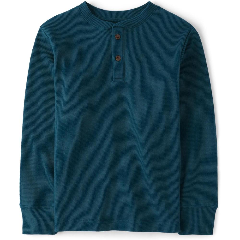imageThe Childrens Place boys Long Sleeve Thermal Henley ShirtLegion Blue