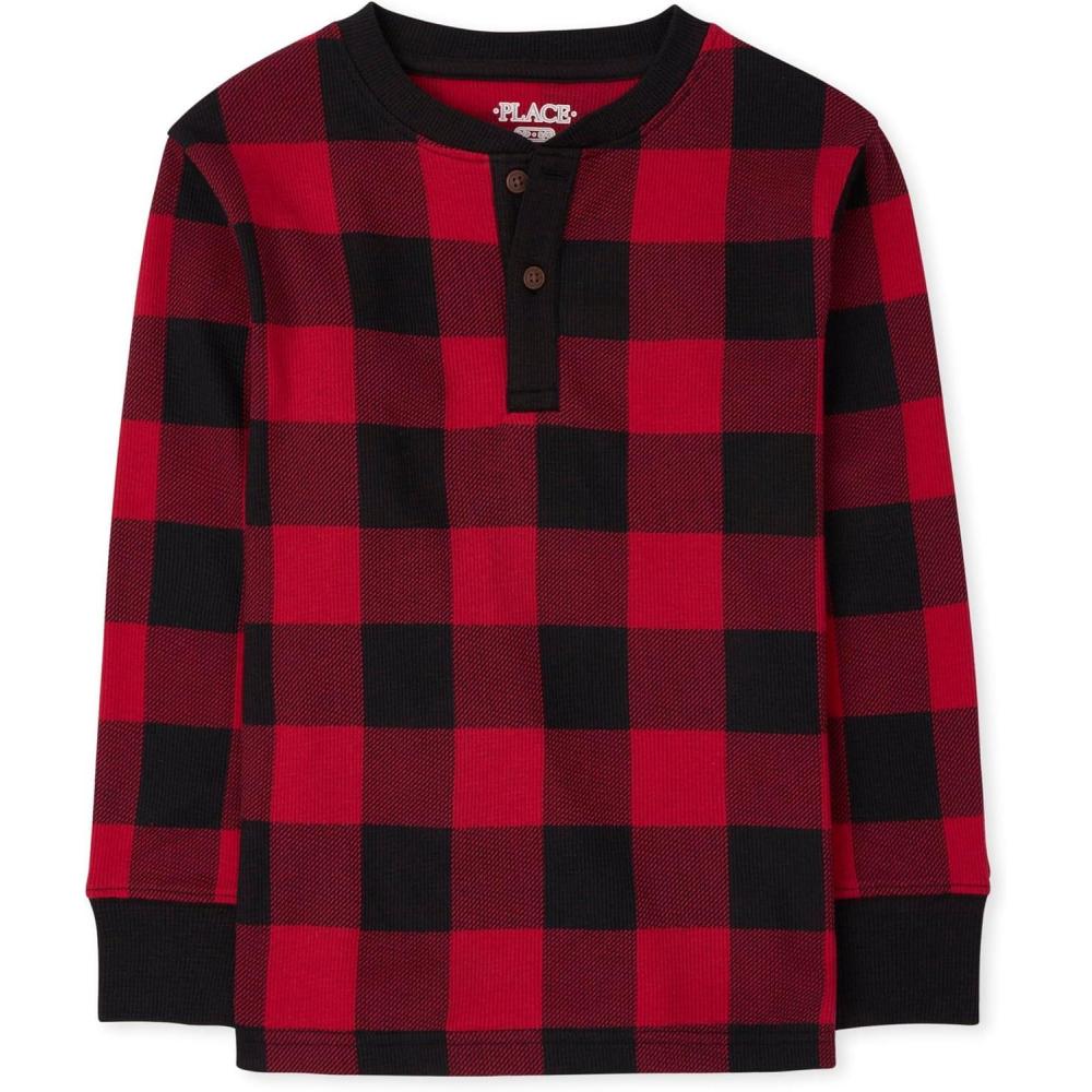 imageThe Childrens Place boys Long Sleeve Thermal Henley ShirtRed Buff