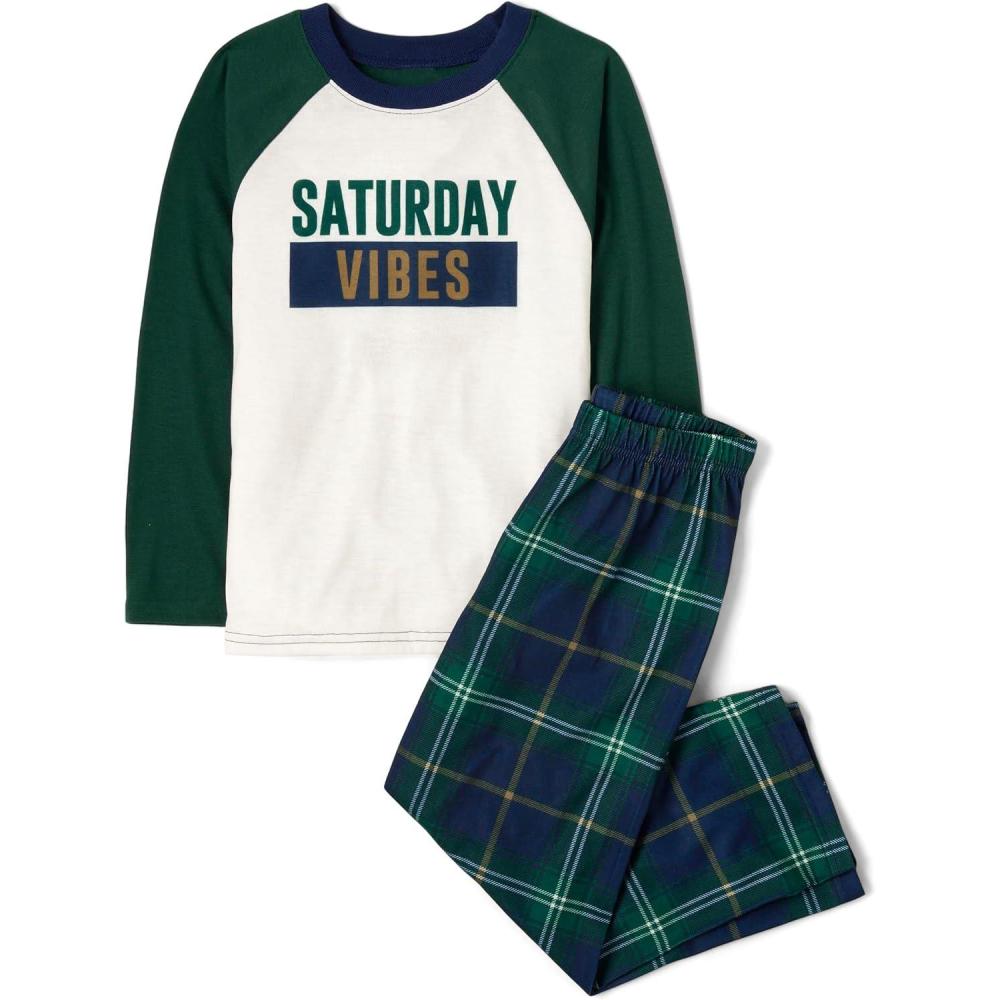 imageThe Childrens Place boys Long Sleeve Top and Pants 2 Piece Pajama SetPlaid Saturday Vibes