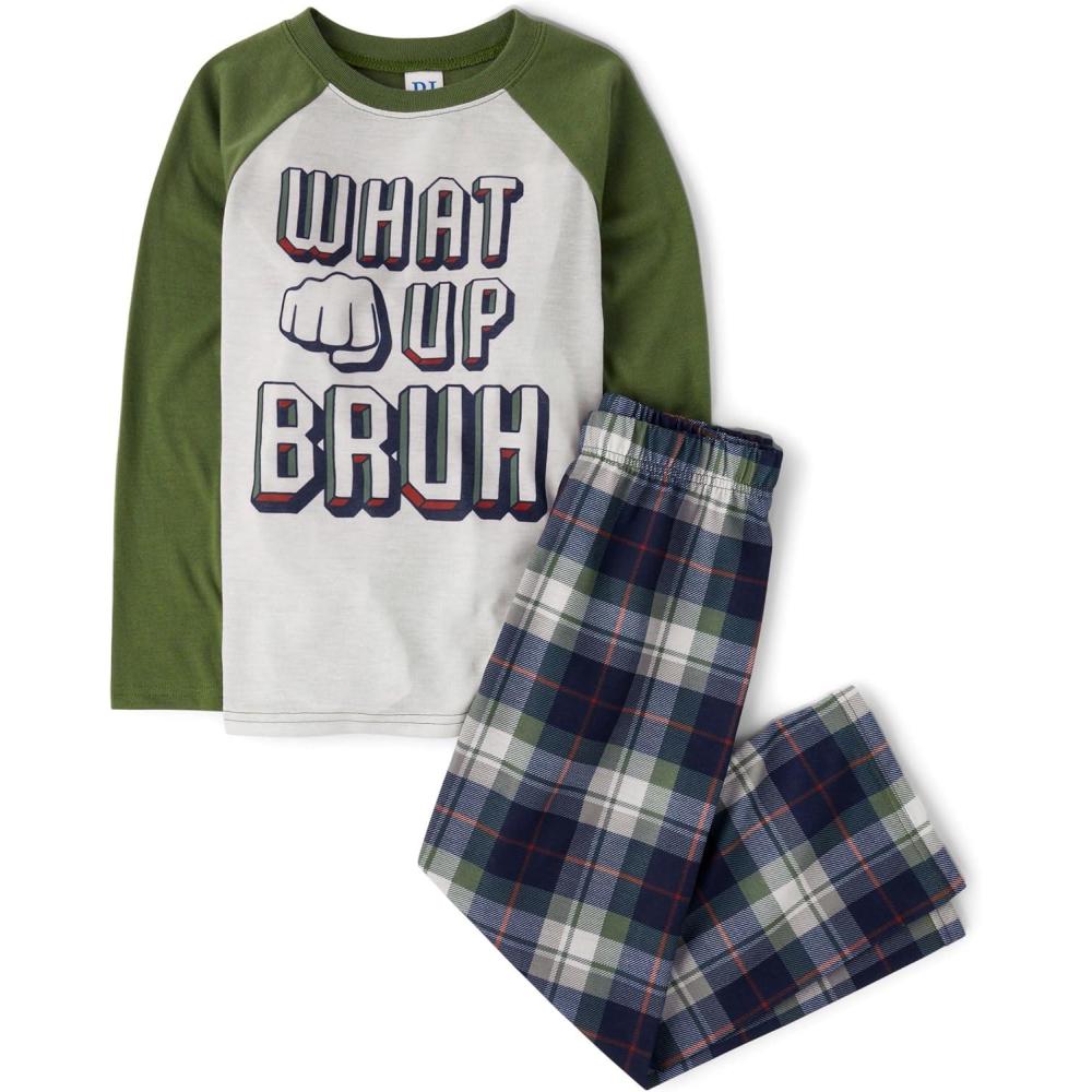imageThe Childrens Place boys Long Sleeve Top and Pants 2 Piece Pajama SetWhat Up Bruh