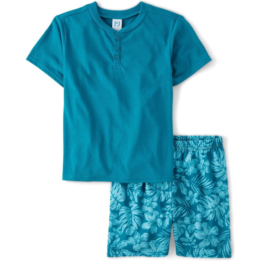 imageThe Childrens Place boys Short Sleeve Top and Shorts 2 Piece Pajama SetTropical Blue