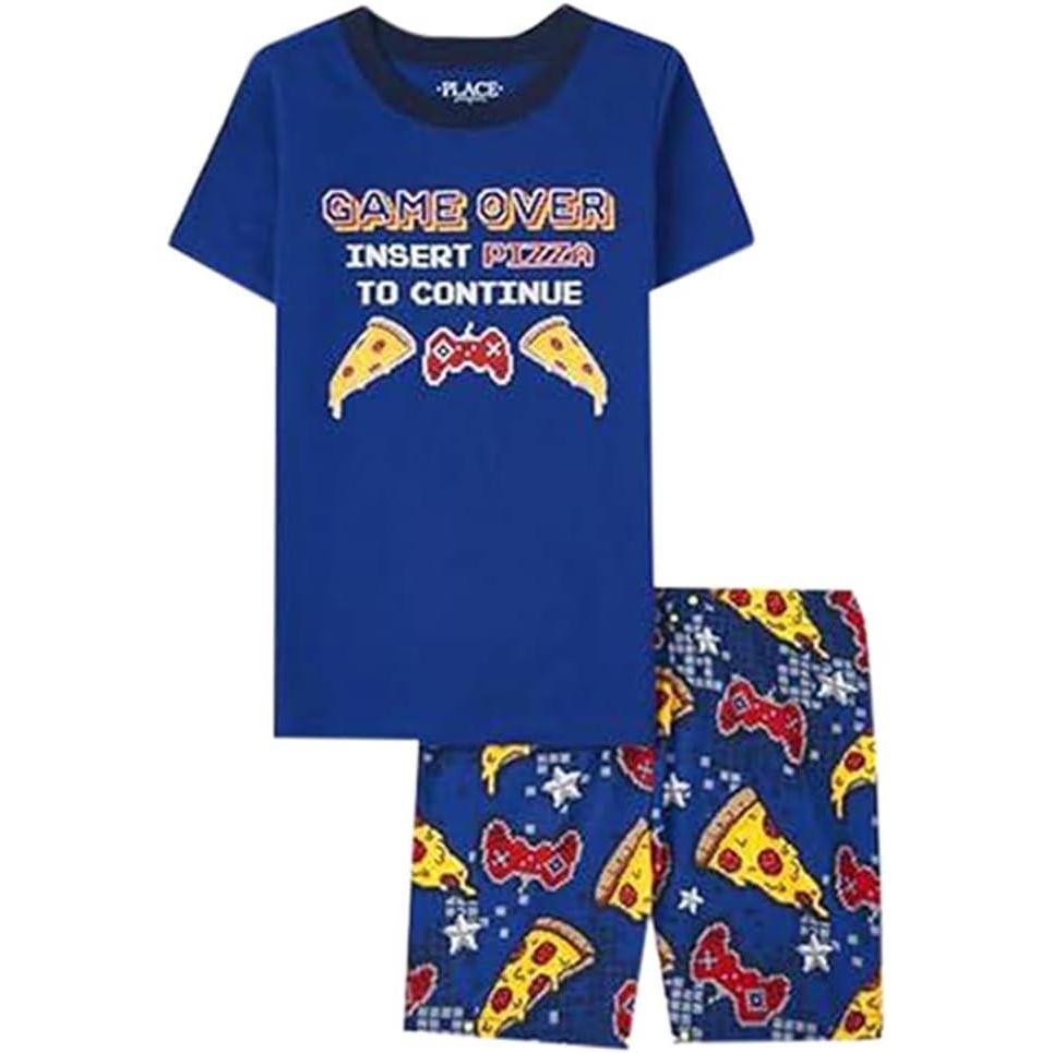 imageThe Childrens Place boys Short Sleeve Top and Shorts Snug Fit 100 Cotton 2 Piece Pajama SetGlow Pizza