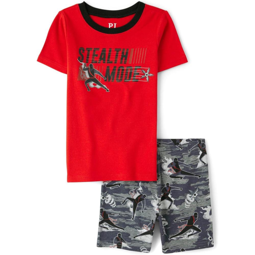 imageThe Childrens Place boys Short Sleeve Top and Shorts Snug Fit 100 Cotton 2 Piece Pajama SetStealth Ninja