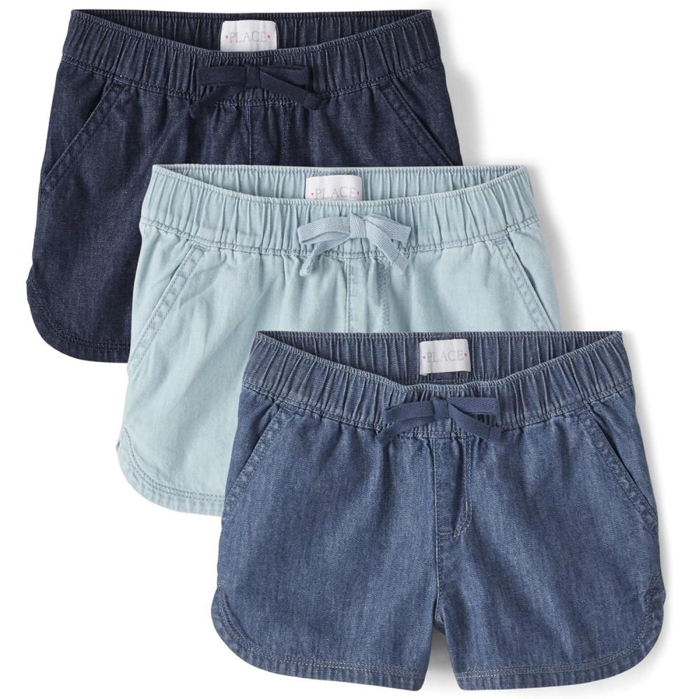 imageThe Childrens Place girls Denim Pull on ShortsLight Wash 3pack
