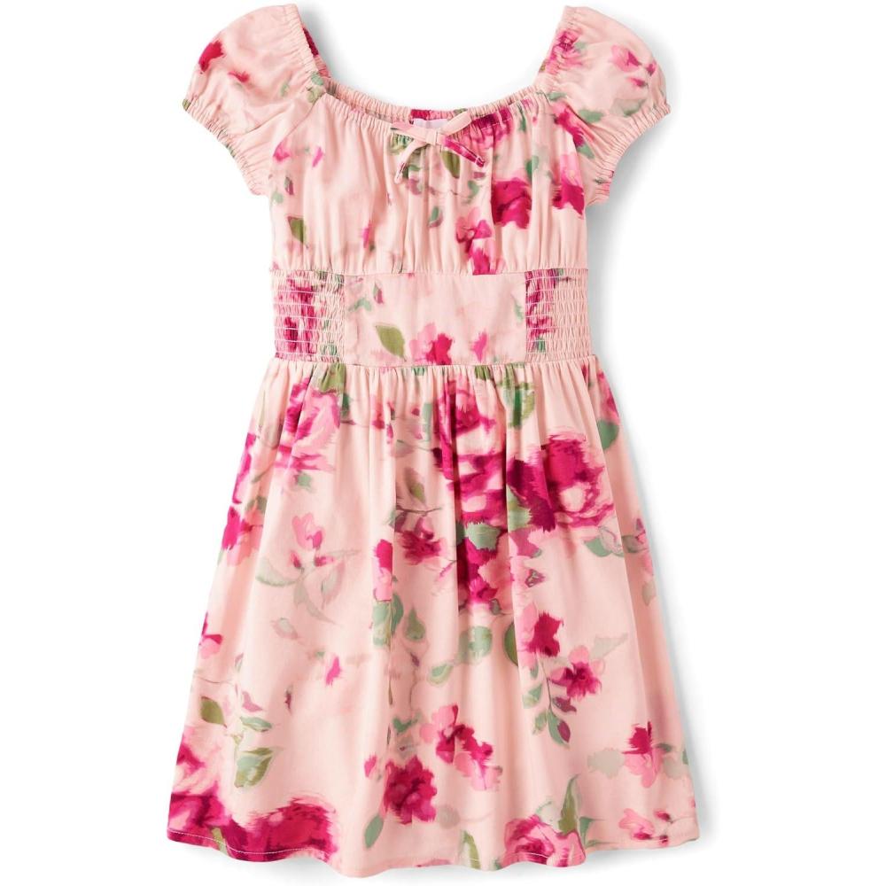 imageThe Childrens Place girls Floral Smocked Babydoll DressCrystal Pink Floral