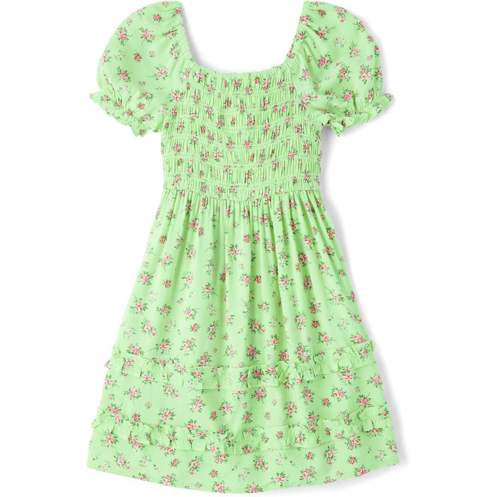 imageThe Childrens Place girls Floral Smocked Babydoll DressGreen Floral