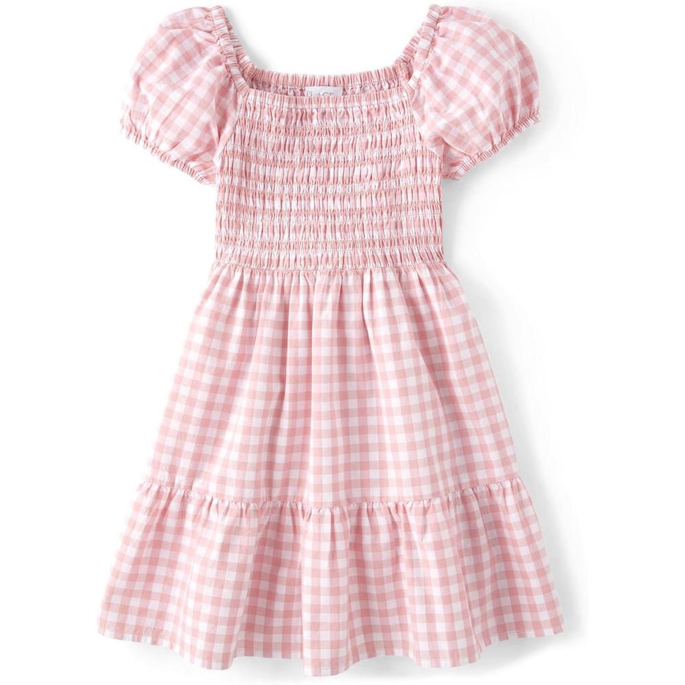 imageThe Childrens Place girls Floral Smocked Babydoll DressPink Gingham