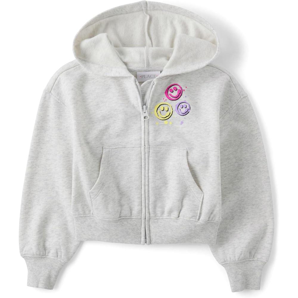 imageThe Childrens Place girls Long Sleeve Hooded Fleece Full Zip UpLunar Graphic