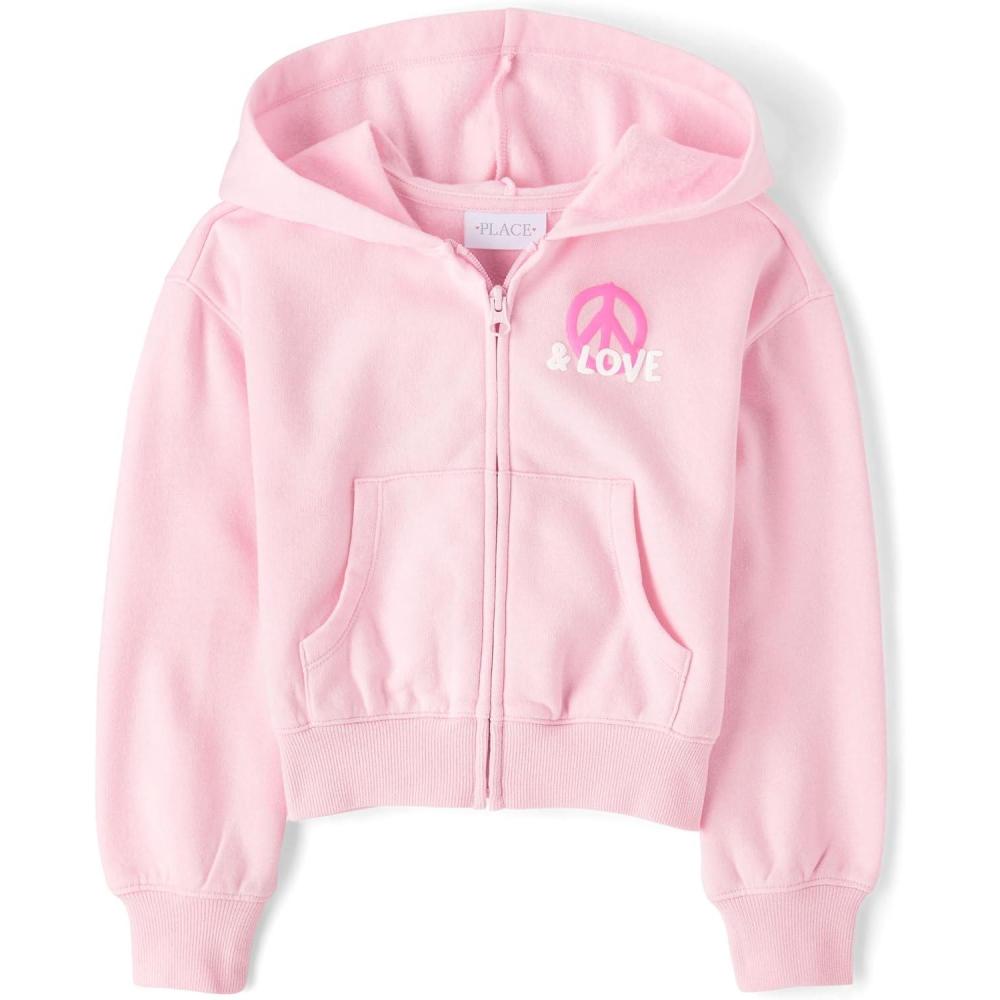 imageThe Childrens Place girls Long Sleeve Hooded Fleece Full Zip UpPink