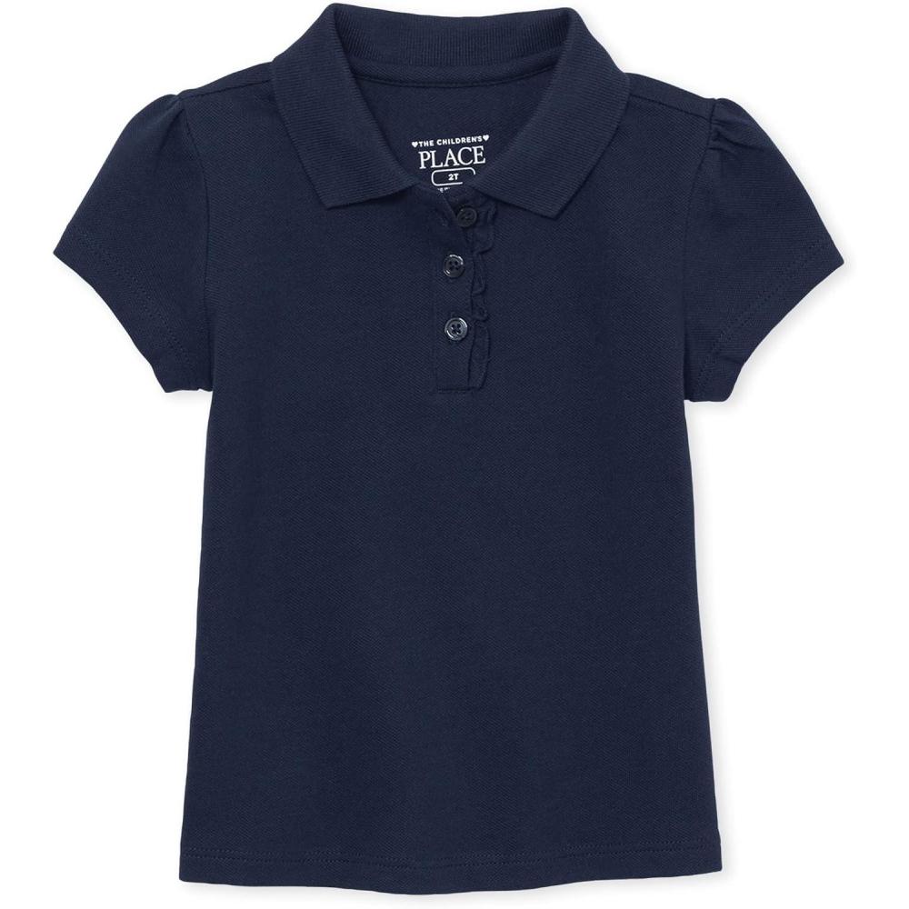 imageThe Childrens Place girls Short Sleeve Ruffle Pique PoloTidal