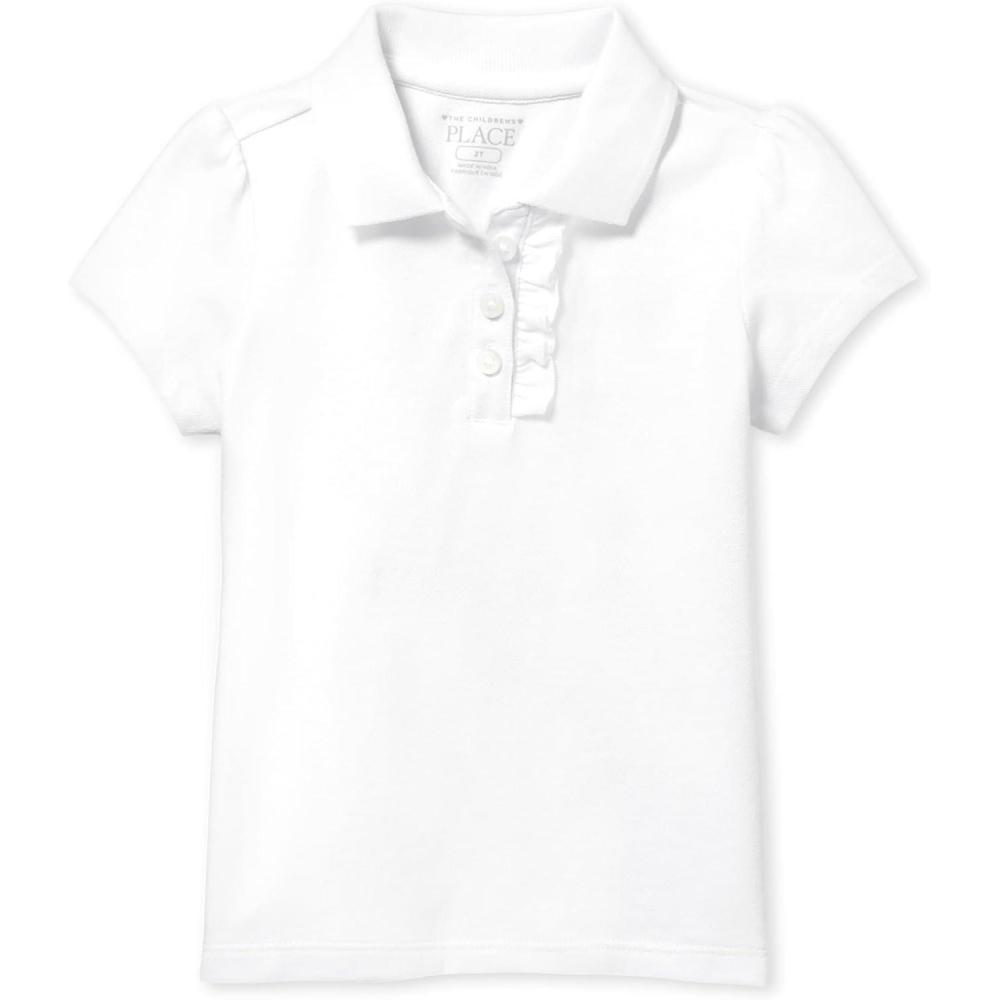 imageThe Childrens Place girls Short Sleeve Ruffle Pique PoloWhite