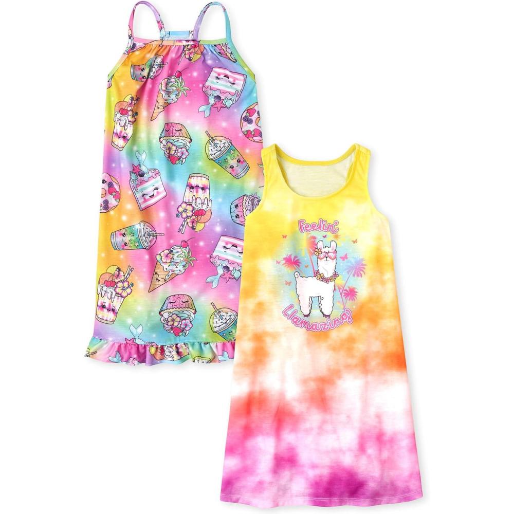imageThe Childrens Place girls Sleeveless NightgownSquishesLlamzing 2pack