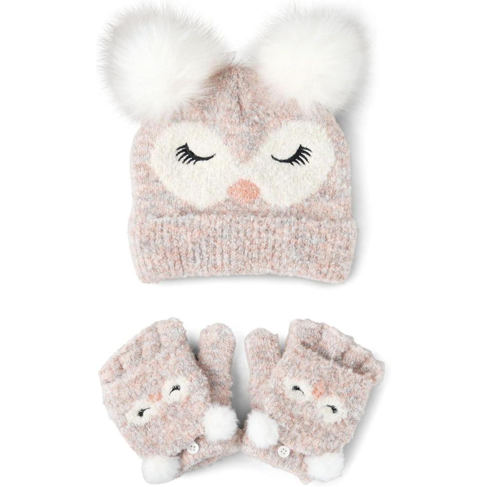 imageThe Childrens Place girls Winter Hat and Mittens Cold Weather SetOwl Set